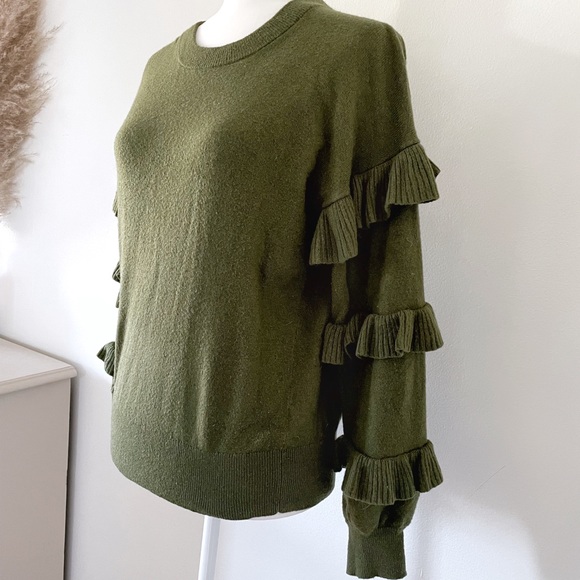 J Crew ruffle sleeve sweater olive green small - Picture 4 of 8